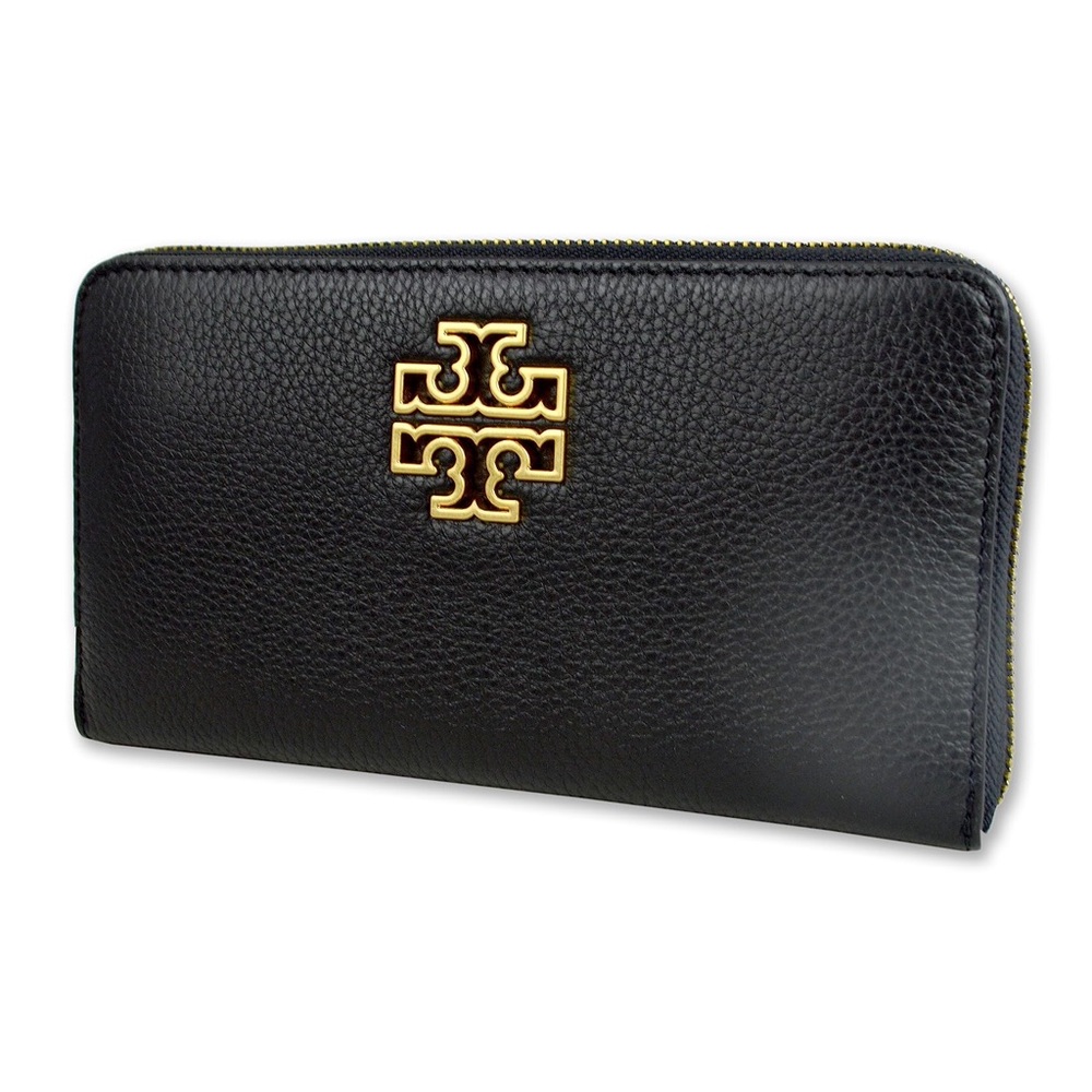 Tory Burch Black Zip Wallet with Gold Emblem